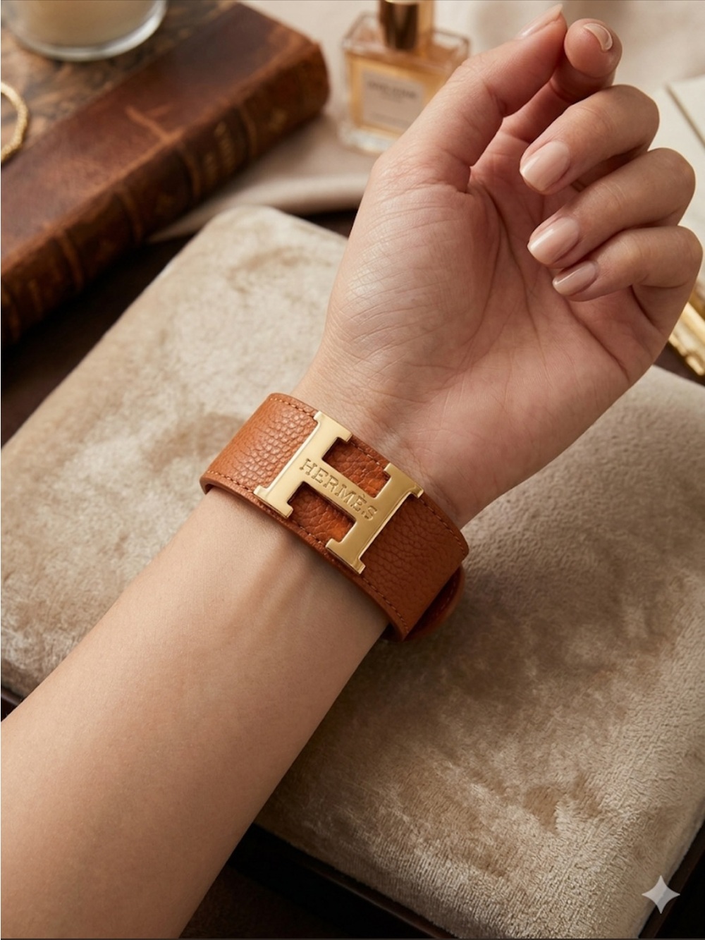 Collier de Chien H Bracelet in Gold Hardware and Brown Leather